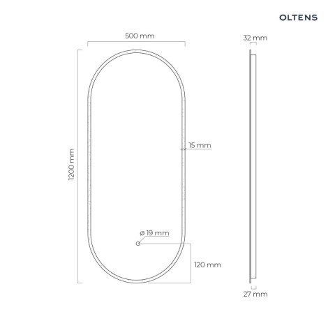 Nordlis Oltens Nordlis lustro 50x120 cm owalne z oświetleniem LED i systemem Klarglas 64104000 Nordlis Oltens Nordlis lustro 50x120 cm owalne z oświetleniem LED i systemem Klarglas 64104000