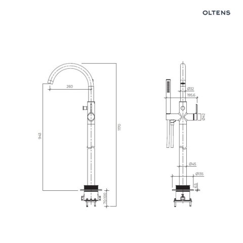 Rann Oltens Rann bateria wannowo-prysznicowa wolnostojąca czarny mat 34304300 Rann Oltens Rann bateria wannowo-prysznicowa wolnostojąca czarny mat 34304300