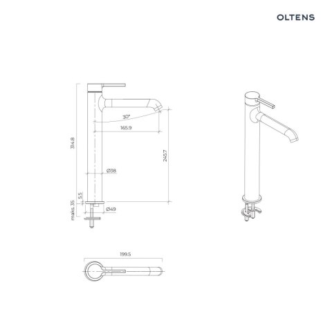 Rann Oltens Rann bateria umywalkowa stojąca wysoka czarny mat 32405300 Rann Oltens Rann bateria umywalkowa stojąca wysoka czarny mat 32405300