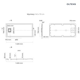 Bergytan Oltens Bergytan brodzik prostokątny 140x70 cm RockSurface kaszmir 15105900