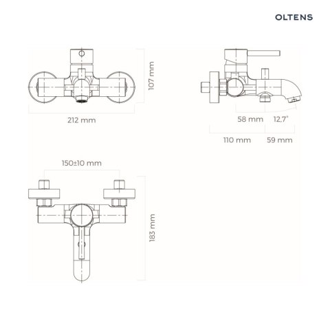 Molle Oltens Molle bateria wannowo-prysznicowa ścienna nikiel 34000910 Molle Oltens Molle bateria wannowo-prysznicowa ścienna nikiel 34000910
