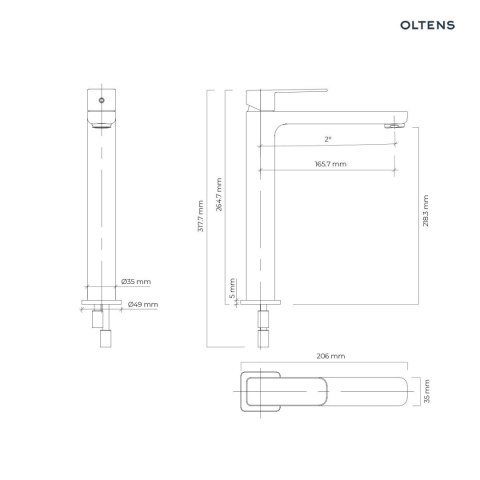 Hadsel Oltens Hadsel bateria umywalkowa stojąca wysoka czarny mat 32404300