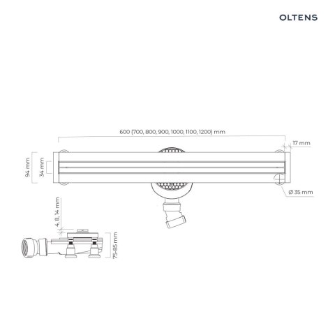 Langan Slim Oltens Langan Slim 70 maskownica odpływu prysznicowego liniowego grafit połysk/grafit szczotkowany 30018400
