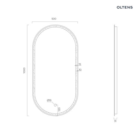 Nordlis Oltens Nordlis lustro 50x100 cm owalne z oświetleniem z przodu z matą grzewczą czarny 64128300 Nordlis Oltens Nordlis lustro 50x100 cm owalne z oświetleniem z przodu z matą grzewczą czarny 64128300
