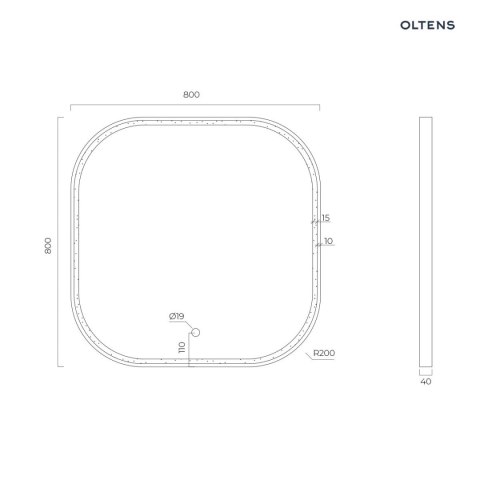 Nordlis Oltens Nordlis lustro 80x80 cm kwadratowe z oświetleniem z przodu z matą grzewczą czarny 64122300