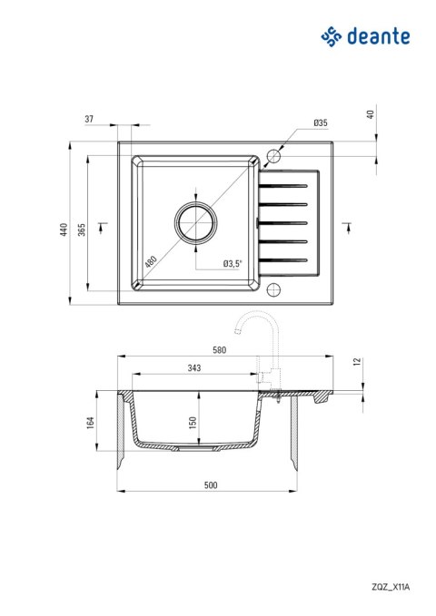 Deante Zlewozmywak granitowy 1-komorowy z ociekaczem
