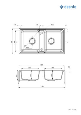 Deante Zlewozmywak granitowy 2-komorowy