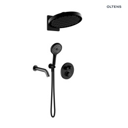 Katla Oltens Katla zestaw bateria wannowo-prysznicowa podtynkowa z deszczownicą Regna i słuchawką 3 funkcyjną Luva EasyClick czarny ma