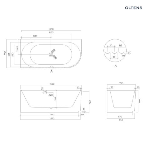 Hamnes Oltens Hamnes wanna narożna 160x75 cm lewa biała 11010000