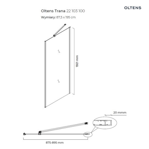 Trana Oltens Trana ścianka prysznicowa 90 cm boczna do drzwi szkło przezroczyste 22103100 Trana Oltens Trana ścianka prysznicowa 90 cm boczna do drzwi szkło przezroczyste 22103100