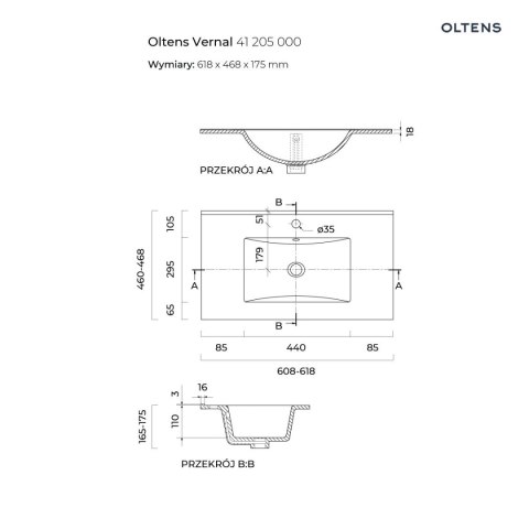 Vernal Oltens Vernal umywalka z szafką 60 cm grafit mat 68000400 Vernal Oltens Vernal umywalka z szafką 60 cm grafit mat 68000400