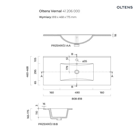 Vernal Oltens Vernal umywalka z szafką 80 cm grafit mat 68001400 Vernal Oltens Vernal umywalka z szafką 80 cm grafit mat 68001400