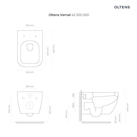Vernal Zestaw Oltens Vernal miska WC wisząca PureRim z powłoką SmartClean z deską wolnoopadającą Slim 42507000 Vernal Zestaw Oltens Vernal miska WC wisząca PureRim z powłoką SmartClean z deską wolnoopadającą Slim 42507000
