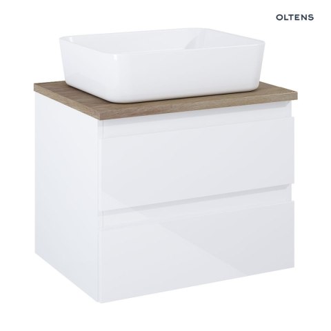 Vernal Oltens Vernal szafka 60 cm podumywalkowa wisząca z blatem biały połysk/dąb 60000060 Vernal Oltens Vernal szafka 60 cm podumywalkowa wisząca z blatem biały połysk/dąb 60000060