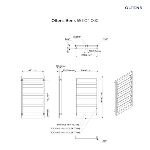 Benk Oltens Benk grzejnik łazienkowy 91x50 cm biały 55004000 Benk Oltens Benk grzejnik łazienkowy 91x50 cm biały 55004000