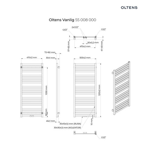 Vanlig Oltens Vanlig grzejnik łazienkowy 121x50 cm biały 55008000