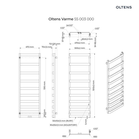 Varme Oltens Varme grzejnik łazienkowy 151x50 cm biały 55003000 Varme Oltens Varme grzejnik łazienkowy 151x50 cm biały 55003000