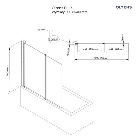 Fulla Oltens Fulla parawan nawannowy 2-częściowy 98x140 cm chrom/szkło przezroczyste 23204100 Fulla Oltens Fulla parawan nawannowy 2-częściowy 98x140 cm chrom/szkło przezroczyste 23204100