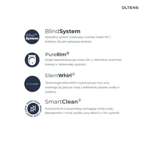 Hamnes Zestaw Oltens Hamnes Stille miska WC wisząca PureRim z powłoką SmartClean z deską wolnoopadającą Ovan Slim biały 42522000 Hamnes Zestaw Oltens Hamnes Stille miska WC wisząca PureRim z powłoką SmartClean z deską wolnoopadającą Ovan Slim biały 42522000