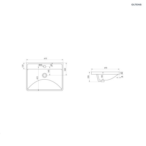 Kolma Oltens Kolma umywalka 61x47,5 cm wpuszczana prostokątna z powłoką SmartClean biała 41708000