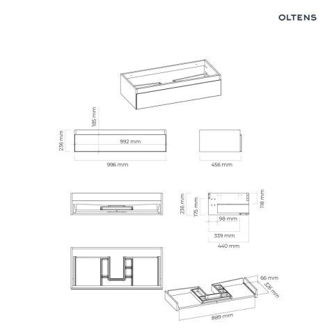 Vernal Oltens Vernal szafka 100 cm podumywalkowa wisząca czarny mat 60011300