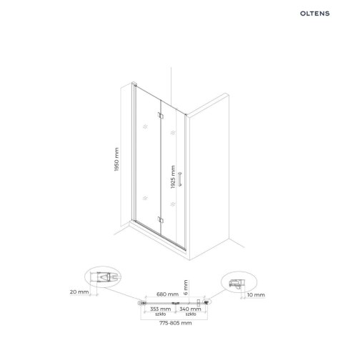Hallan Oltens Hallan kabina prysznicowa 80x90 cm prostokątna drzwi ze ścianką czarny mat/szkło przezroczyste 20200300 Hallan Oltens Hallan kabina prysznicowa 80x90 cm prostokątna drzwi ze ścianką czarny mat/szkło przezroczyste 20200300