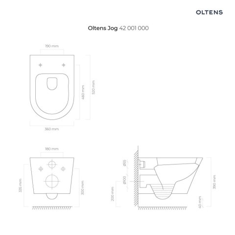 Jog Oltens Jog miska WC wisząca PureRim biała 42001000 Jog Oltens Jog miska WC wisząca PureRim biała 42001000