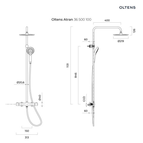 Atran Oltens Atran zestaw prysznicowy termostatyczny z deszczownicą chrom 36500100 Atran Oltens Atran zestaw prysznicowy termostatyczny z deszczownicą chrom 36500100