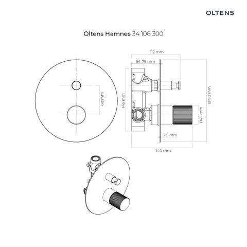 Hamnes Zestaw Oltens Hamnes zestaw wannowo-prysznicowy podtynkowy czarny mat 36609300 Hamnes Zestaw Oltens Hamnes zestaw wannowo-prysznicowy podtynkowy czarny mat 36609300