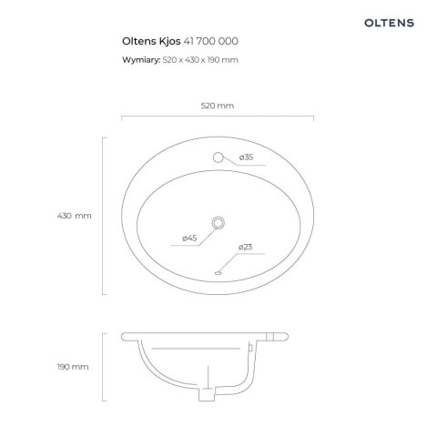Kjos Oltens Kjos umywalka 52x46 cm wpuszczana w blat owalna z powłoką SmartClean biała 41700000 Kjos Oltens Kjos umywalka 52x46 cm wpuszczana w blat owalna z powłoką SmartClean biała 41700000