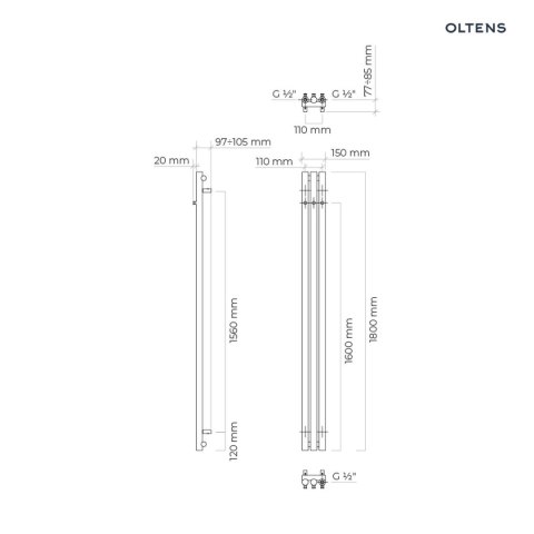 Stang Oltens Stang grzejnik łazienkowy 180x15 cm czarny mat 55011300