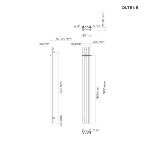 Stang Oltens Stang grzejnik łazienkowy 180x20,5 cm czarny mat 55012300