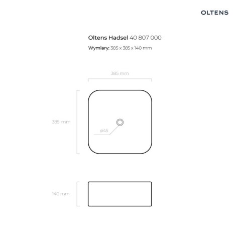 Hadsel Oltens Hadsel umywalka 38,5 cm nablatowa kwadratowa z powłoką SmartClean biała 40807000 Hadsel Oltens Hadsel umywalka 38,5 cm nablatowa kwadratowa z powłoką SmartClean biała 40807000