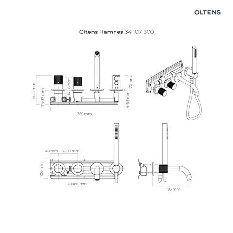 Hamnes Oltens Hamnes bateria wannowo-prysznicowa podtynkowa 4-otworowa kompletna czarny mat 34107300 Hamnes Oltens Hamnes bateria wannowo-prysznicowa podtynkowa 4-otworowa kompletna czarny mat 34107300