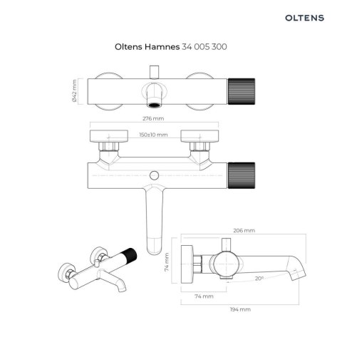 Hamnes Oltens Hamnes bateria wannowo-prysznicowa ścienna czarny mat 34005300 Hamnes Oltens Hamnes bateria wannowo-prysznicowa ścienna czarny mat 34005300