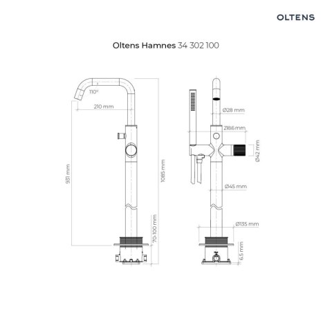 Hamnes Oltens Hamnes bateria wannowo-prysznicowa wolnostojąca chrom 34302100 Hamnes Oltens Hamnes bateria wannowo-prysznicowa wolnostojąca chrom 34302100