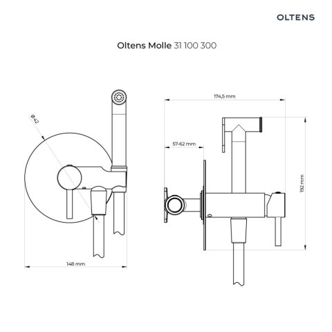Molle Oltens Molle bateria bidetowa podtynkowa ze słuchawką prysznicową czarny mat 31100300 Molle Oltens Molle bateria bidetowa podtynkowa ze słuchawką prysznicową czarny mat 31100300