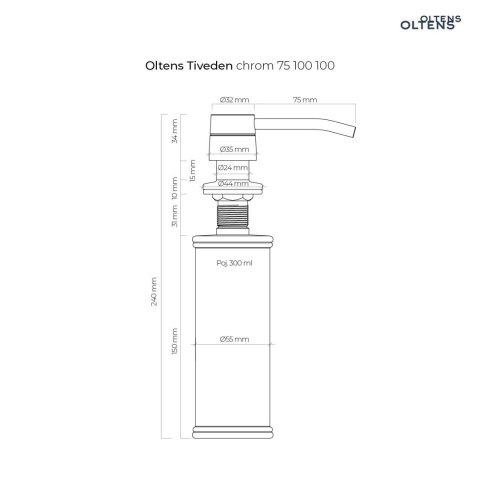 Tiveden Oltens Tiveden dozownik do płynu 300 ml chrom 75100100 Tiveden Oltens Tiveden dozownik do płynu 300 ml chrom 75100100