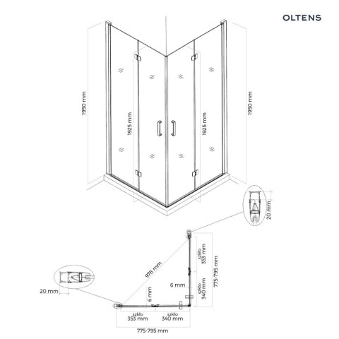 Byske Oltens Byske kabina prysznicowa 80x80 cm kwadratowa czarny mat/szkło przezroczyste 20001300 Byske Oltens Byske kabina prysznicowa 80x80 cm kwadratowa czarny mat/szkło przezroczyste 20001300